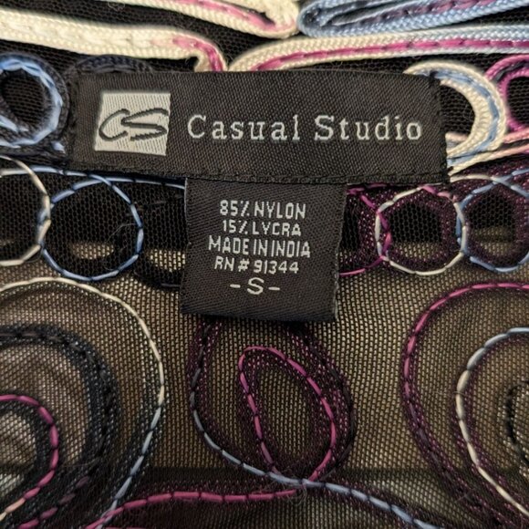 Embroidered Sheer Jacket Womens Size Small Mesh Colorful Artsy Casual Studio - Picture 2 of 10